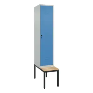Umkleidespind mit untergebauter Sitzbank